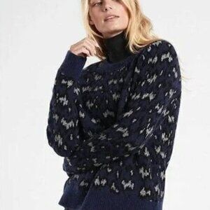 ATHLETA Merino Wool Blend Hawthorn Textured Crew Sweater Sahara Navy XL